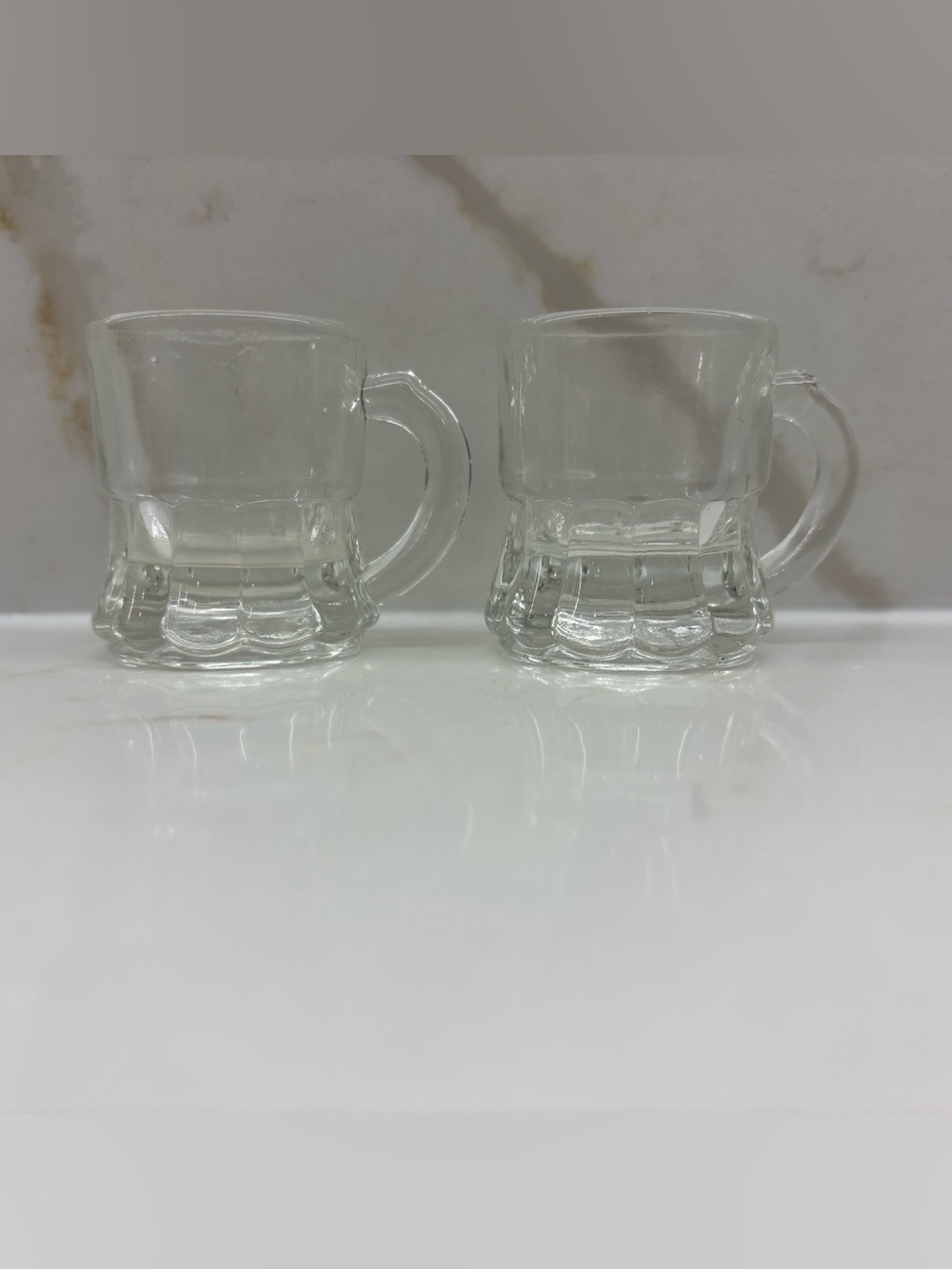 Vintage Pair of Federal Glass Company Miniature Mini Beer Mug Shot Glasses